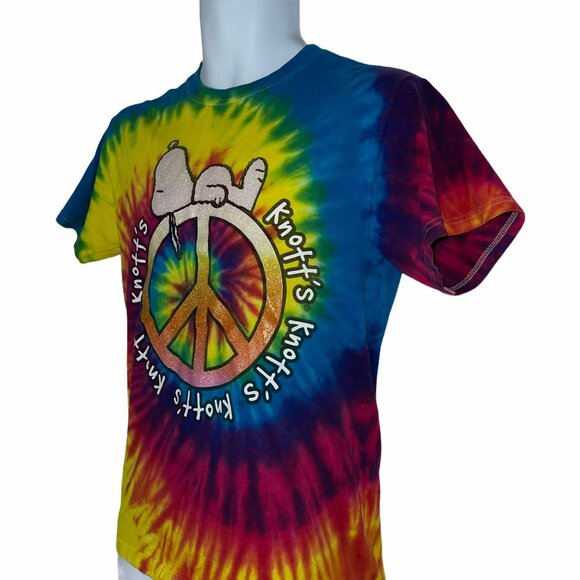 Knott's Berry Farm TShirt Mens S Snoopy Tee Tie Dye Glitter Peace Sign Colorful - Picture 5 of 9